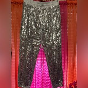 2XL Silver sequins, drawstring, calf/ankle length, joggers.